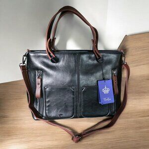 NWT TIMKIN Vintage Style Leather Shoulder Bag/Large Tote Crossbody in Dustbag